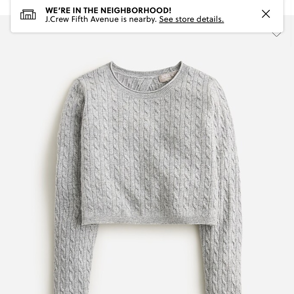 J. Crew Women's Light Gray Cashmere Cable Knit Sweater with tie back